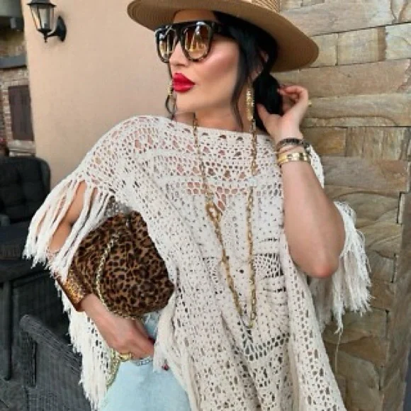 Zara Crochet Fringe kaftan Cover-Up - Picture 3 of 5